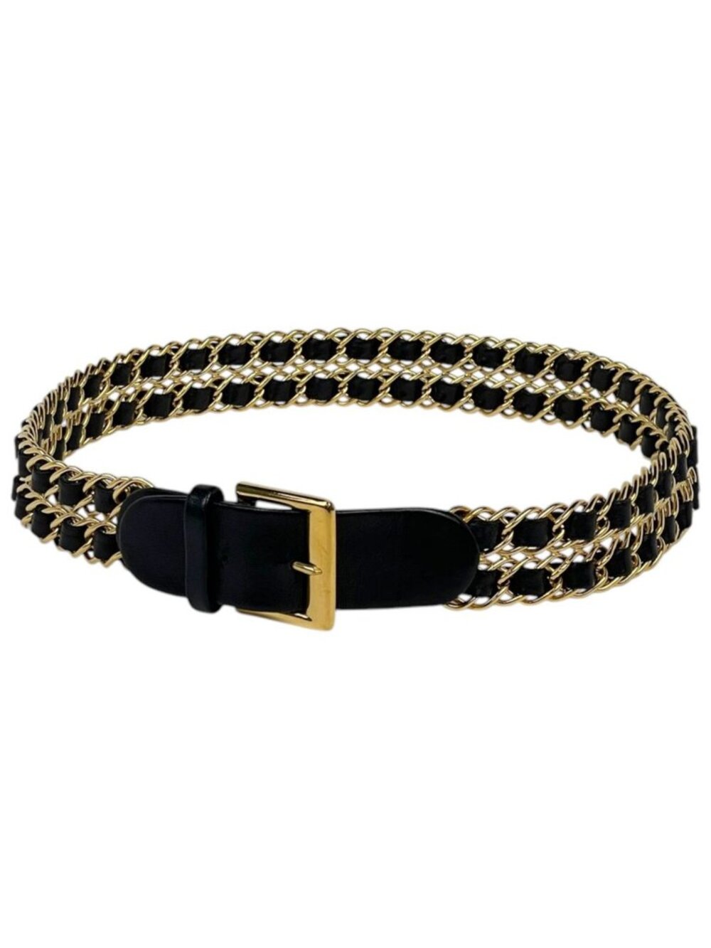 Chanel Belt Chain Leather Black Gold